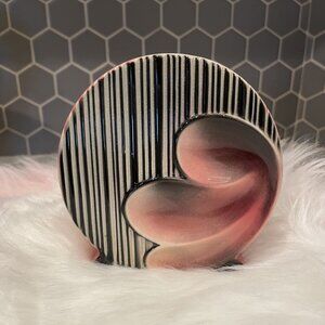 Royal Copley Pink/Black Art Deco Disk Vase